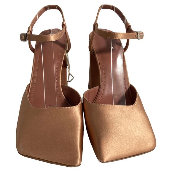 Amina Muaddi Charlotte Pumps in Brown Satin - Picture 2 of 7